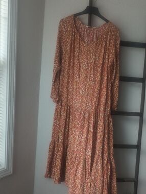 Sonoma Floral Tiered Long Dress - Orange Rust Floral